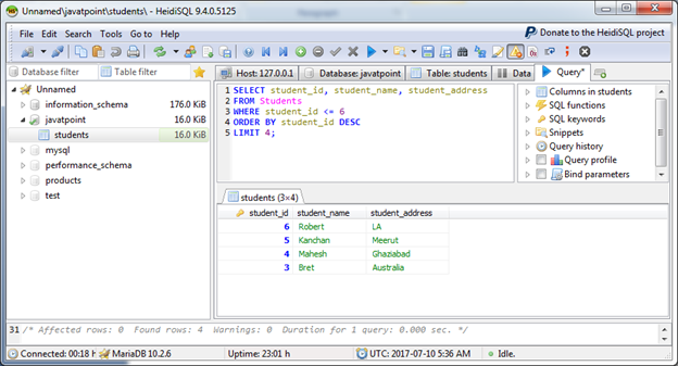 Mariadb Select limit 1