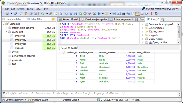 MariaDB Left outer join 2