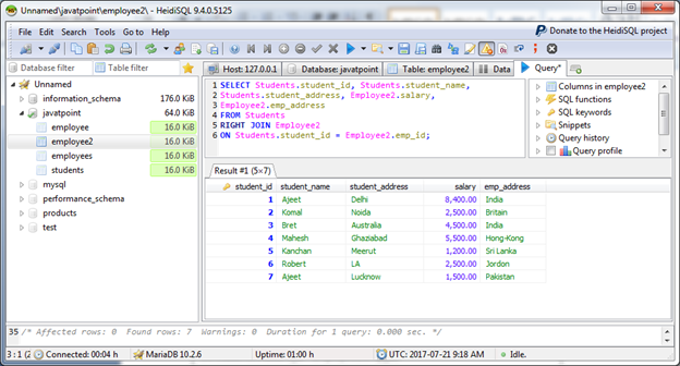 MariaDB Right outer join 2